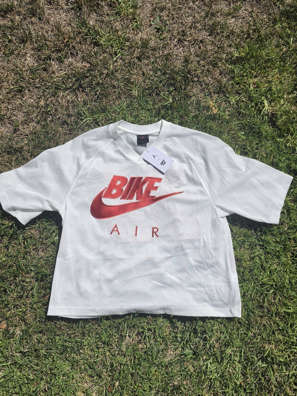 Jordan BIKE AIR x Nigel Sylvester Jersey. Sail with Red 'BIKE AIR' Logo. Medium